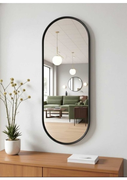 Siyah Elips Ayna 160X60 Dekoratif Salon Hol Dikey Duvar Aynası Metal Çerçeveli 3 Renk Seçeneği fiyatları