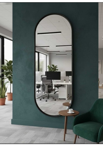 Siyah Elips Ayna 160X60 Dekoratif Salon Hol Dikey Duvar Aynası Metal Çerçeveli 3 Renk Seçeneği fırsatları