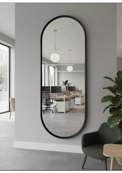 Siyah Elips Ayna 160X60 Dekoratif Salon Hol Dikey Duvar Aynası Metal Çerçeveli 3 Renk Seçeneği indirimleri