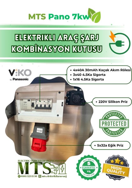22 Kw 5/32 Vıko Pano 60 40 20 cm Seyyar Taşınabilir Elektrikli Araç Şarj Cihazı Kombinasyon Kutusu Besleme Panosu Kullanıma Hazır Vıko/panasonic Sigorta ve Kaçak Akım Rolesi 22KW fiyatları