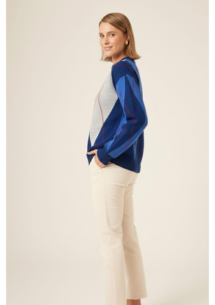 Kadın Baklava Desenli Kazak Petrol Mavisi 25094 fiyatları