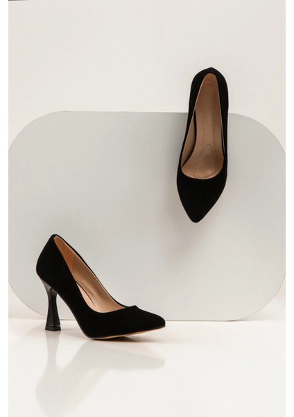 Süet Kadın Kadeh Topuklu/siyah Süet Ayakkabı/şık Gece Ayakkabısı / Siyah Ince Topuklu Ayakkabı