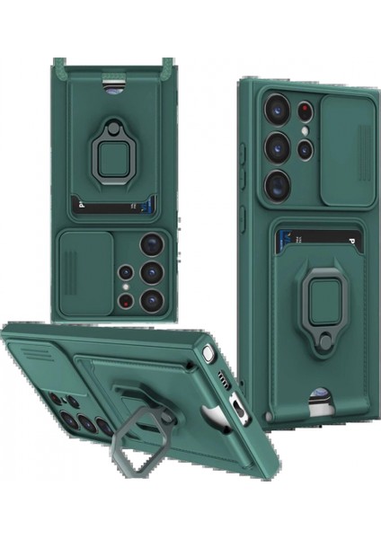Samsung Galaxy S25 Ultra Kılıf Zuma Kartvizitli Yüzüklü Silikon - Yeşil (K95)