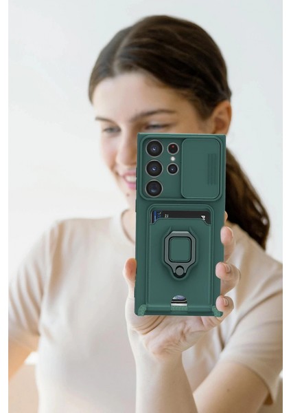 Samsung Galaxy S25 Ultra Kılıf Zuma Kartvizitli Yüzüklü Silikon - Yeşil (K95) modelleri