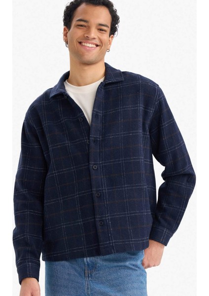 Boxy Fit Kareli Flanel Uzun Kollu Gömlek G4726AX25WN