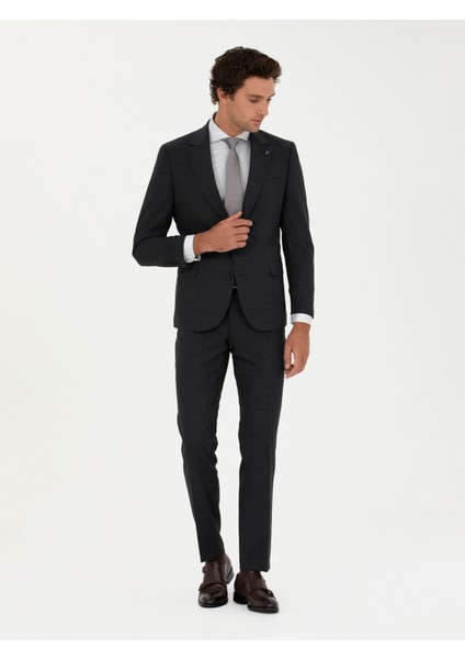 Erkek Siyah Slim Fit Yün Karışımlı Mikro Desenli Takım Elbise 50272937-VR046