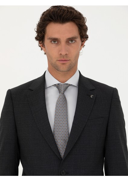 Erkek Siyah Slim Fit Yün Karışımlı Mikro Desenli Takım Elbise 50272937-VR046 fiyatları