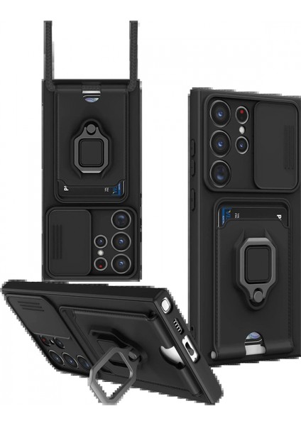 Samsung Galaxy S25 Ultra Kılıf Zuma Kartvizitli Yüzüklü Silikon - Siyah (K95)