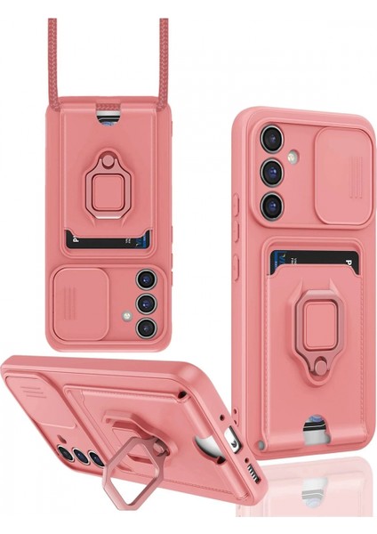 Samsung Galaxy A14 4g Kılıf Zuma Kartvizitli Yüzüklü Silikon - Pembe (K95)