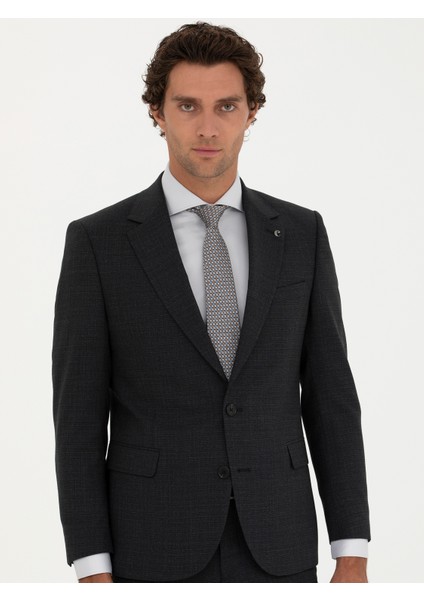 Erkek Siyah Slim Fit Yün Karışımlı Mikro Desenli Takım Elbise 50272937-VR046 fırsatları
