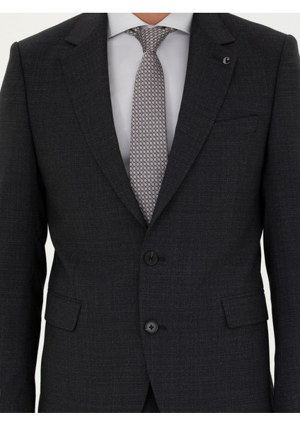 Erkek Siyah Slim Fit Yün Karışımlı Mikro Desenli Takım Elbise 50272937-VR046