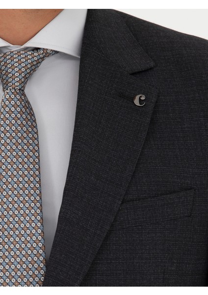Erkek Siyah Slim Fit Yün Karışımlı Mikro Desenli Takım Elbise 50272937-VR046