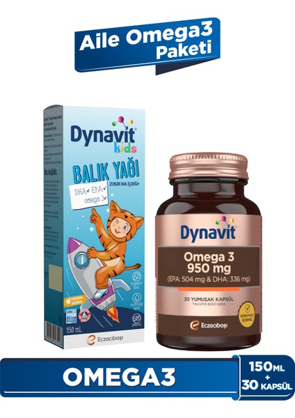 Kids Portakal Balık Yağı 150 ml & Omega 3 950 Mg 30 Yumuşak Kapsül - Aile Omega 3 Paketi