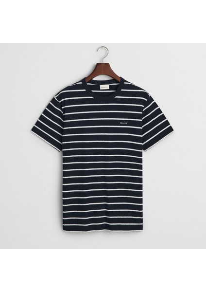 Erkek Lacivert Regular Fit Bisiklet Yaka Çizgili T-Shirt