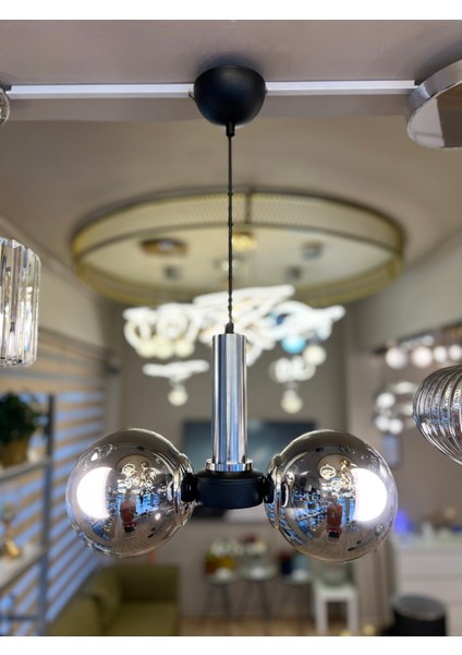 Globe Black & Silver DUAL Krom Cam Avize