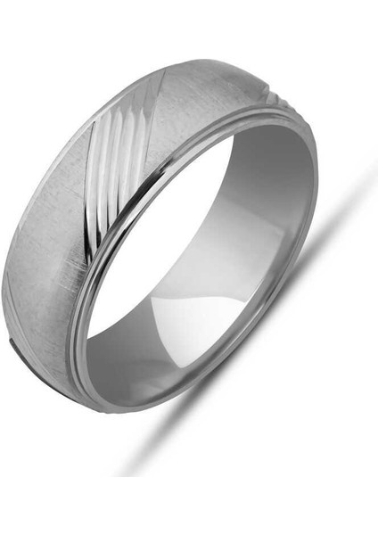 Gümüş Çizgi Desenli Rodyum Alyans