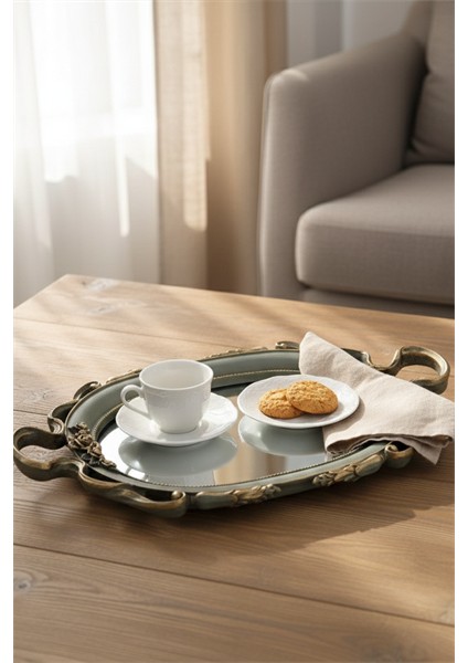 Şık Oymalı Aynalı Klasik Sunum Tepsi