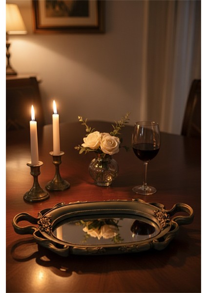 Şık Oymalı Aynalı Klasik Sunum Tepsi fiyatları
