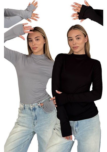 Kadın 2'li Set Parmak Detaylı Body