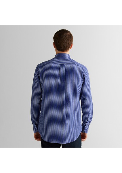 Erkek Lacivert Düğmeli Yaka Çizgili Gömlek fiyatları
