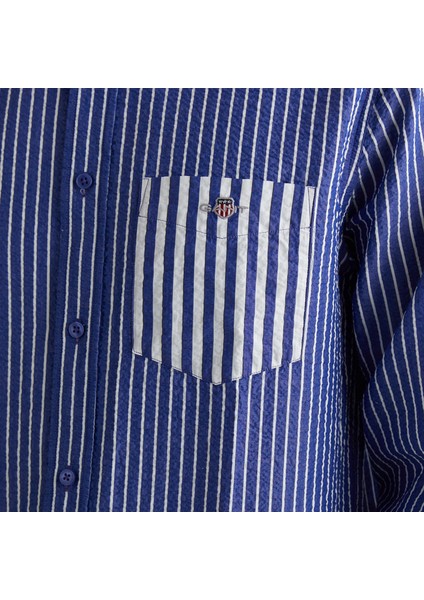 Erkek Lacivert Düğmeli Yaka Çizgili Gömlek indirimleri