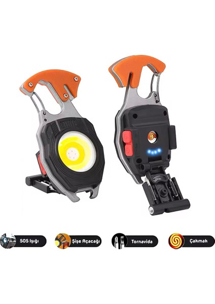 Çok Fonksiyonlu Şarjlı Anahtarlıklı Fener Turuncu (WS-5050)