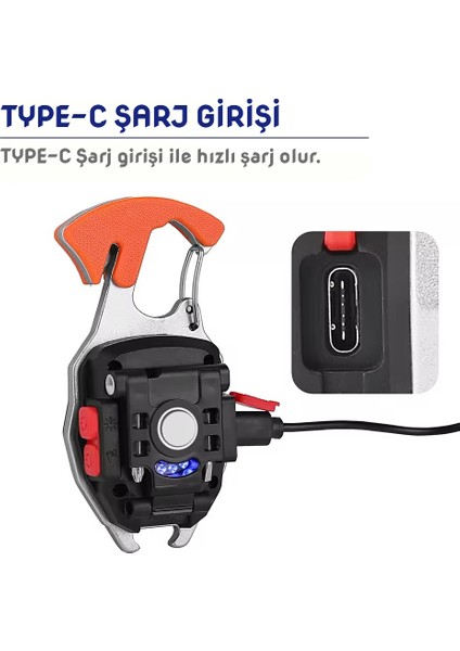 Çok Fonksiyonlu Şarjlı Anahtarlıklı Fener Turuncu (WS-5050) fiyatları