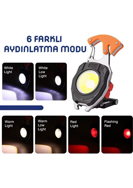 Çok Fonksiyonlu Şarjlı Anahtarlıklı Fener Turuncu (WS-5050) modelleri