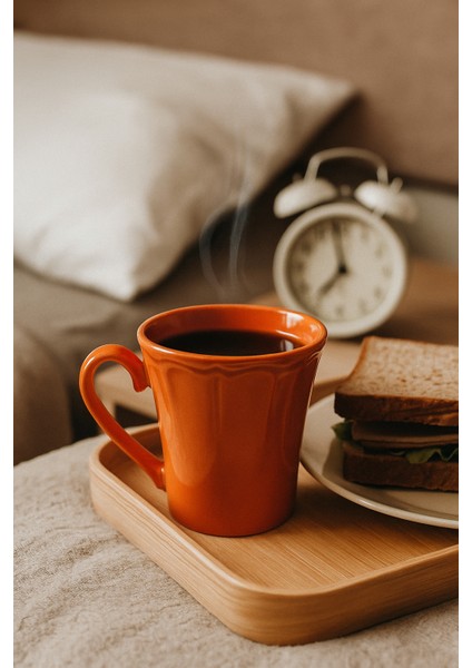 Şık Formlu Turuncu - Lacivert Seramik Kupa Bardak – 230 Ml, Zarif ve Dayanıklı Tasarım