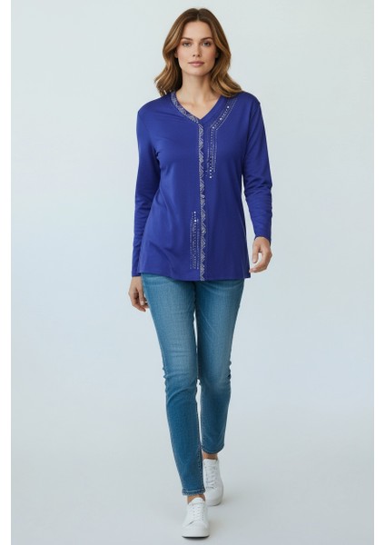 Kadın Önü Kapalı Düğme Detaylı Taşlı Nergis Mevsimlik Bluz fiyatları