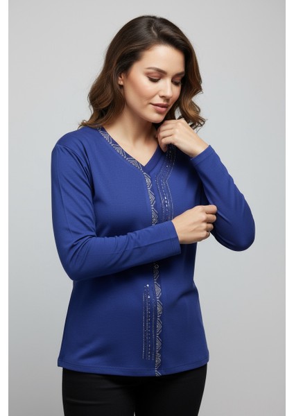 Kadın Önü Kapalı Düğme Detaylı Taşlı Nergis Mevsimlik Bluz fırsatları