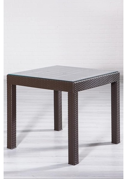Rattan 80X80 Camlı Kahve Masa - Bahçe&balkon&teras