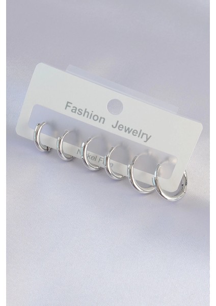 Bfs Pirinç Gümüş Renk Oval Küpe Seti