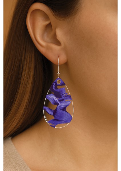 Kadın Küpe Uv-Tasarım Süslü Kancalı Damla Küpe Sulu Boya