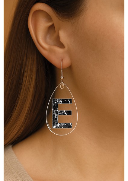 Kadın Küpe Uv-Tasarım Süslü Kancalı Damla Küpe Mermer E