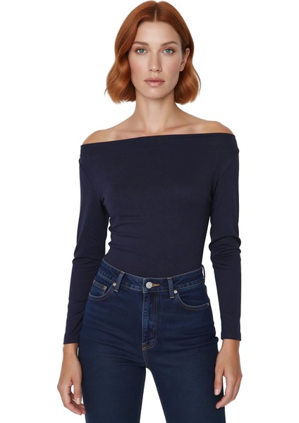 Kadın Şık Regular Kayık Yaka Düşük Kol Slim Kalıp Örme Fitted Vücuda Oturan Kol Viskoz Esnek Bluz fiyatları