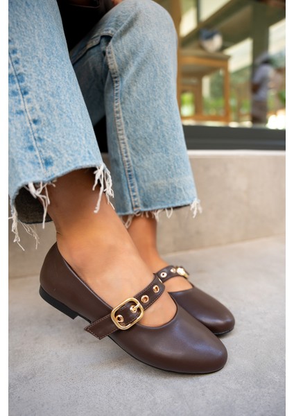 Victor Acı Kahve Deri Gold Tokalı Babet fırsatları