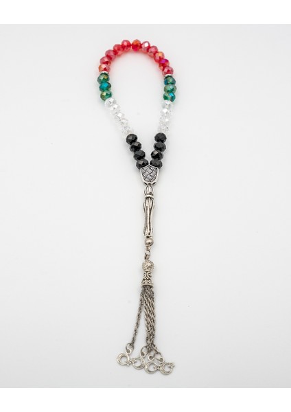 Filistin Bayrak Tasarımlı Kristal Taşlarlı El Yapımı Gümüş Imame Tespih 33'lü A300053 fırsatları