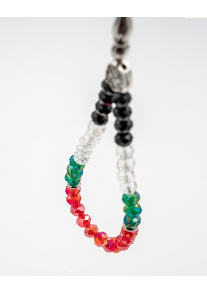 Filistin Bayrak Tasarımlı Kristal Taşlarlı El Yapımı Gümüş Imame Tespih 33'lü A300053 indirimleri