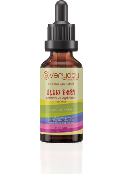 Beauty Glow Baby C Vitamini, Aydınlatıcı & Yenileyici, Yoğun Nem Etkili Doğal Parlak Cilt Ascorbic Acid Booster Serum 30ML, Vitamin B5 Etkili Tüm Ciltler Için