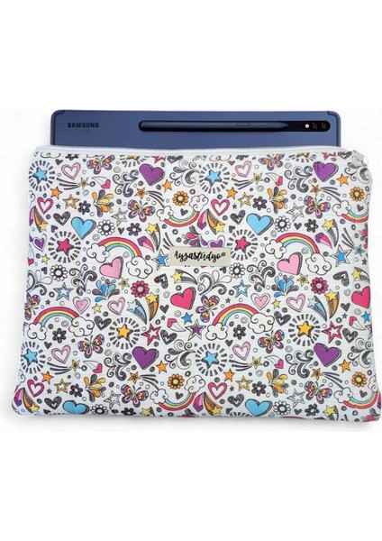 Rengarenk Doodle Desenli iPad Tablet Çantası, 10-12 Inç Uyumlu modelleri