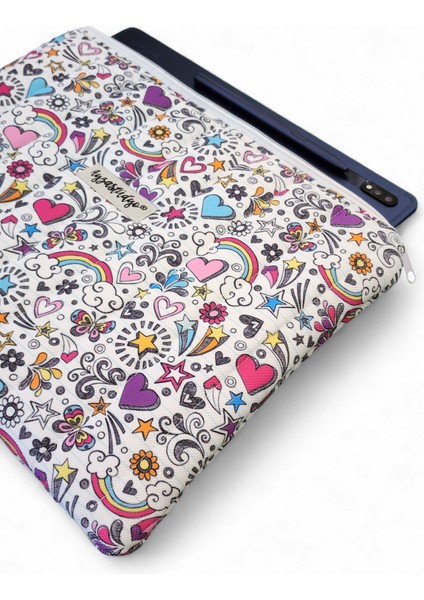 Rengarenk Doodle Desenli iPad Tablet Çantası, 10-12 Inç Uyumlu fırsatları