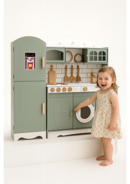 Ahşap Oyuncak Mutfak Seti – Yeşil | Gerçekçi Tasarımlı Çocuk Oyun Mutfağıve Buzdolabı ile fiyatları