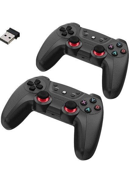 Çiftli 2.4g Kablosuz Oyun Kolu Pc Uyumlu Pilli Joystick Wireless Gamepad Hassas Trigger Kaymaz Tasarım Çiftli G2.4g (Siyah)