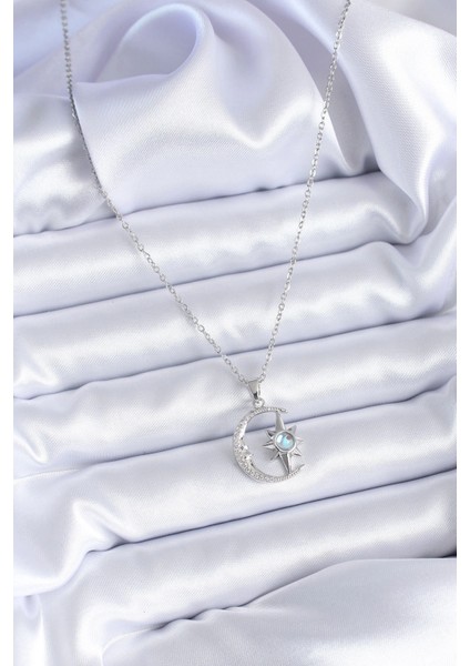 Bfs 316L Çelik Gümüş Renk Zirkon Taşlı Ay Yıldız Model Kadın Kolye fiyatları