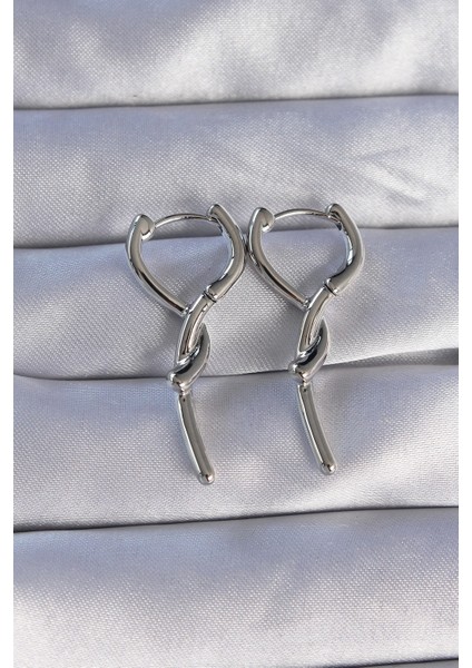 Bfs Pirinç Gümüş Renk Sarmal Çubuk Tasarımlı Uzun Küpe