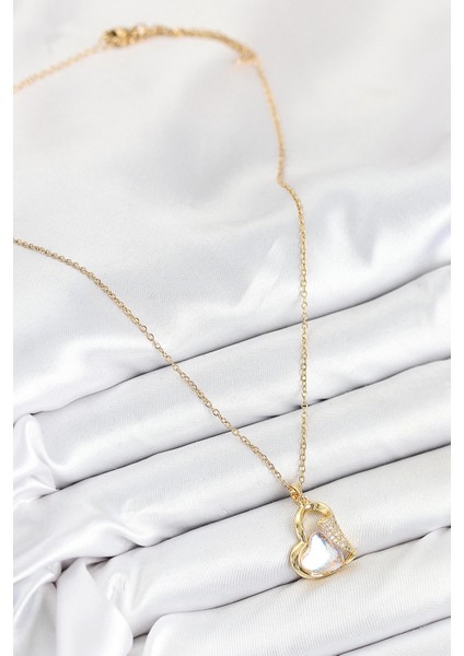 Bfs 316L Çelik Zirkon Taşlı Kalp Model Gold Renk Kadın Kolye fiyatları