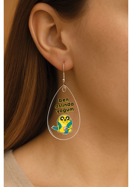 Kadın Küpe Uv-Tasarım Süslü Kancalı Damla Küpe Ben Aslında Yoğum