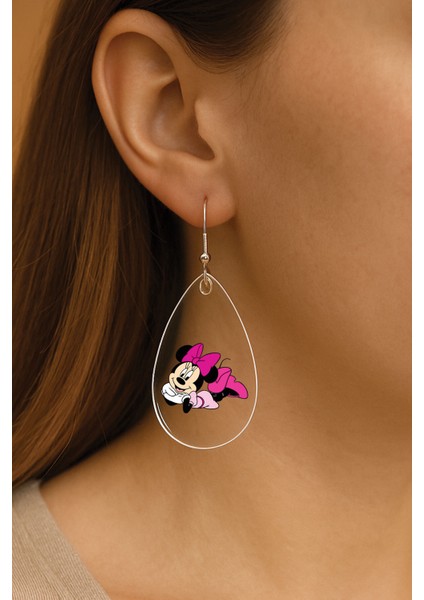 Kadın Küpe Uv-Tasarım Süslü Kancalı Damla Küpe Pink Minnie