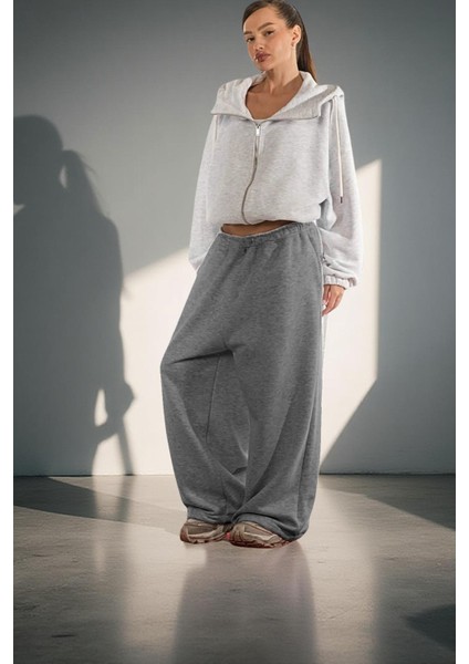 Unisex Kışlık Şardonlu Baggy Eşofman Altı 2 Cepli Ayarlanabilir Paça Lastikli Ultra Bol Rahat Kalıp modelleri